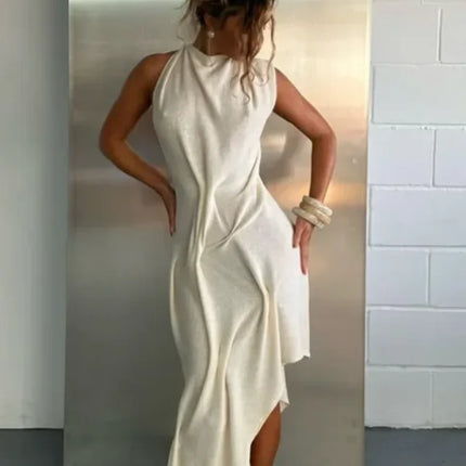 Romantic Soft Halter Maxi Dress Ruched Asymmetrical Women Dresses Anniversary Dinners Vacation Elegant Female Party Wear