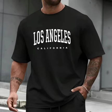 Men's Summer Round-Neck Casual Relaxed-Fit Short-Sleeve T-Shirt with California Letter Print Comfortable Short-Sleeve Top