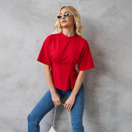 T-shirt for Women Comfortable Round Neck Solid Color T Cross-border European and American Best-selling Design