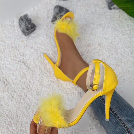Sexy Feather High Heels Women Summer Sandals Fluffy Peep Toe Stilettos Party Pumps Fur Feather Lady Wedding Shoes Large Size