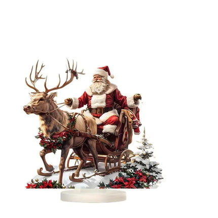 ^1Pc Santa Claus Reindeer Sled Tabletop Decoration With Base 2D Acrylic Christmas Ornaments 2025 Xmas Navidad Party Supplies
