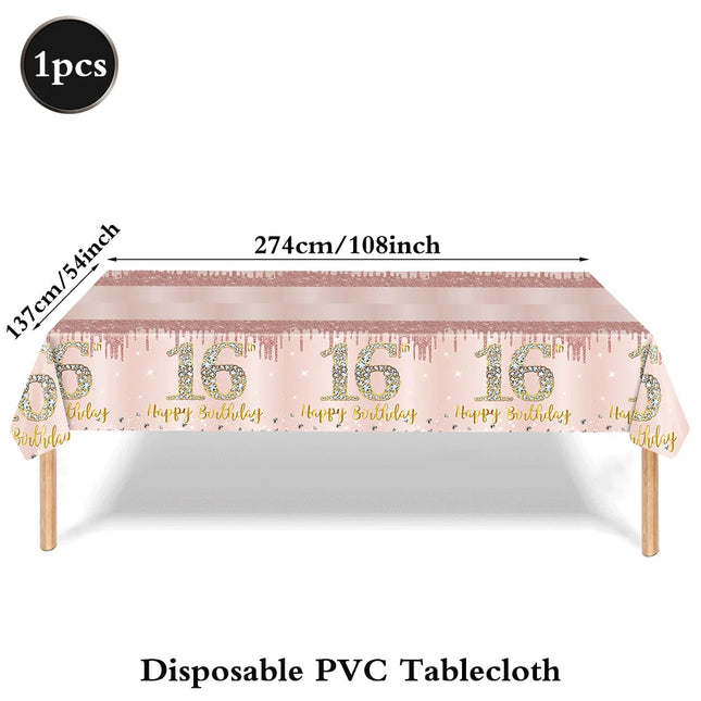 Rose Gold Sweet 16 Party Decoration Happy Birthday Plates Napkins Tablecloth Hello16 Balloon 16th Birthday Decorations for Girls