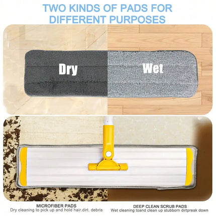 Flat Floor Mop Modern Sleek Stainless Steel Telescopic Handle Microfiber Mop 2 Washable Pads 1 Scraper Wet & Dry For Hardwood Laminate Tile Kitchen Bathroom Floor Cleaning Essentials Housewarming Gift Christmas Decor