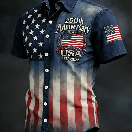 2026 New America 250th Anniversary Hawaiian Shirt Men USA Flag 1776–2026 Shirt American Independence Day Apparel Fourth Of July