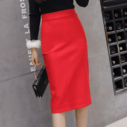 New Summer Collection: Bright Red Women's Skirts and Black Over-the-knee Skirt for The Office; Available in Asian Sizes S–3XL.