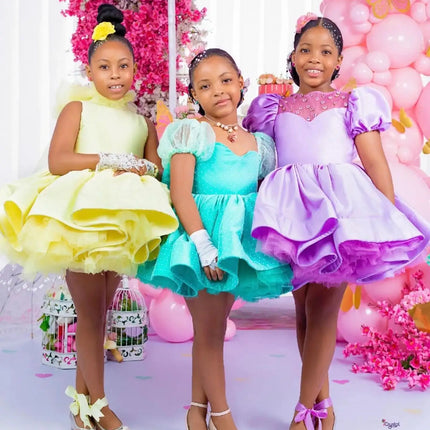 Purple Ball Gown Flower Girl Dresses Customized Tulle Bow Back Children Birthday Party Gowns O Neck Kids Wedding Dress