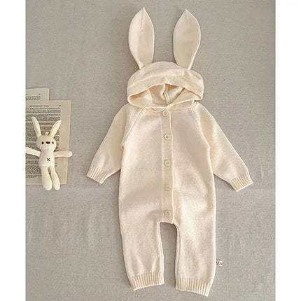 2024 New Autumn Winter Toddler Baby Boys Girl Knitted Romper Long Sleeved Solid Color Hooded Infant  Baby Knitted Jumpsuit