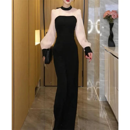 2025 Spring New Fashionable Long Sleeve Jumpsuit With Elegant and Stylish Style Featuring a Slim Waist a Wide Leg Suit for Women