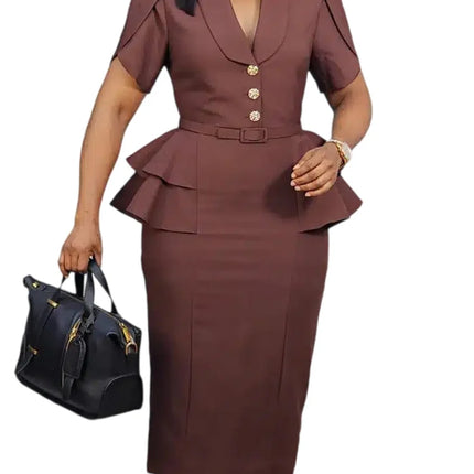 Mlaiscsr Women's Peplum Blazer Pencil Dress Short Sleeve Notched Lapel Bodycon Midi Work Dresses African Formal Business Office