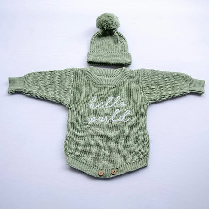 Baby Outfit Hello World Knitting Newborn Photography Romper Hat Baby Sweater Photo Shooting