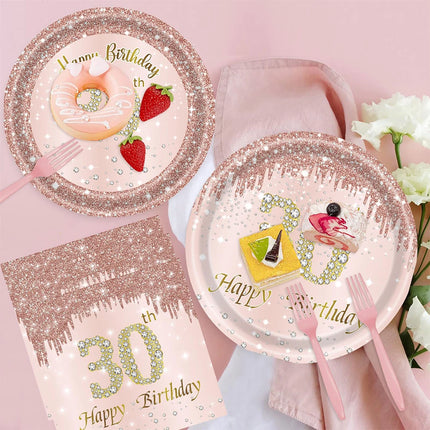 30th Birthday Party Supplies Plates Napkins Cups Tablecloth Rose Gold Number 30 Balloon Women Her Happy 30th Birthday Decoration
