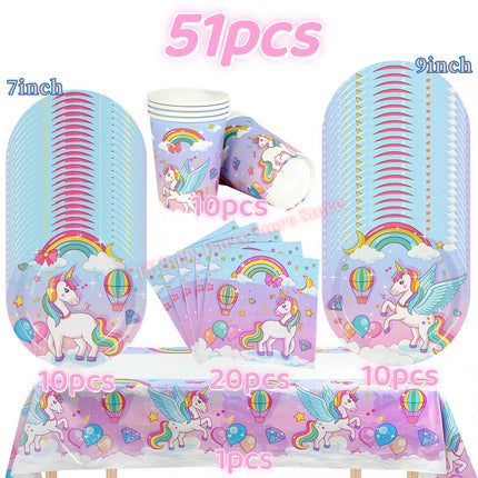 Kids Girls Unicorn Birthday Party Decoration Plate Cup Happy 1st Unicorn 3D Balloon Kid Favors Gift Wedding Baby Shower Supplies
