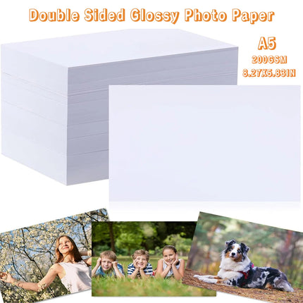 A5 Double Sided Glossy Photo Paper  5.83 x 8.27 Inch Photo Paper Art Paper 200gsm Printer Paper Office Supplies for Inkjet Print