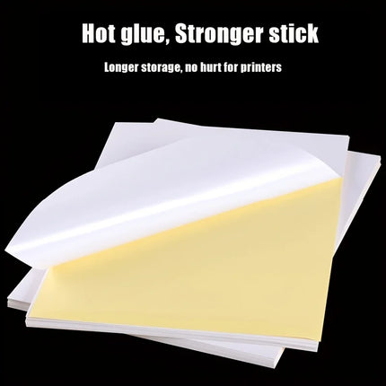 50 Sheets White A4 Self Adhesive Sticker Paper, Printable Label Paper Matte & Glossy Optional for Inkjet Laser Printer