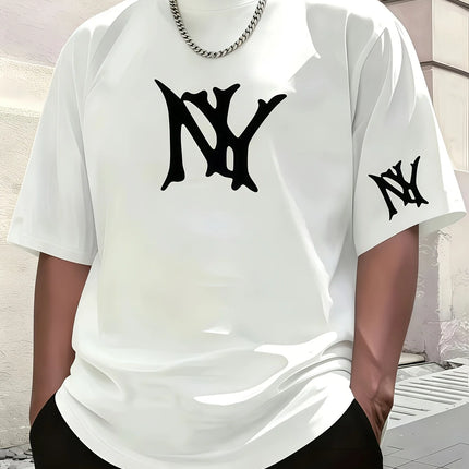 Unisex NY Print Short Sleeve T-Shirt, Casual Loose Crew Neck Soft Tee, Easy Match Daily Street Wear Summer Top for Men Women