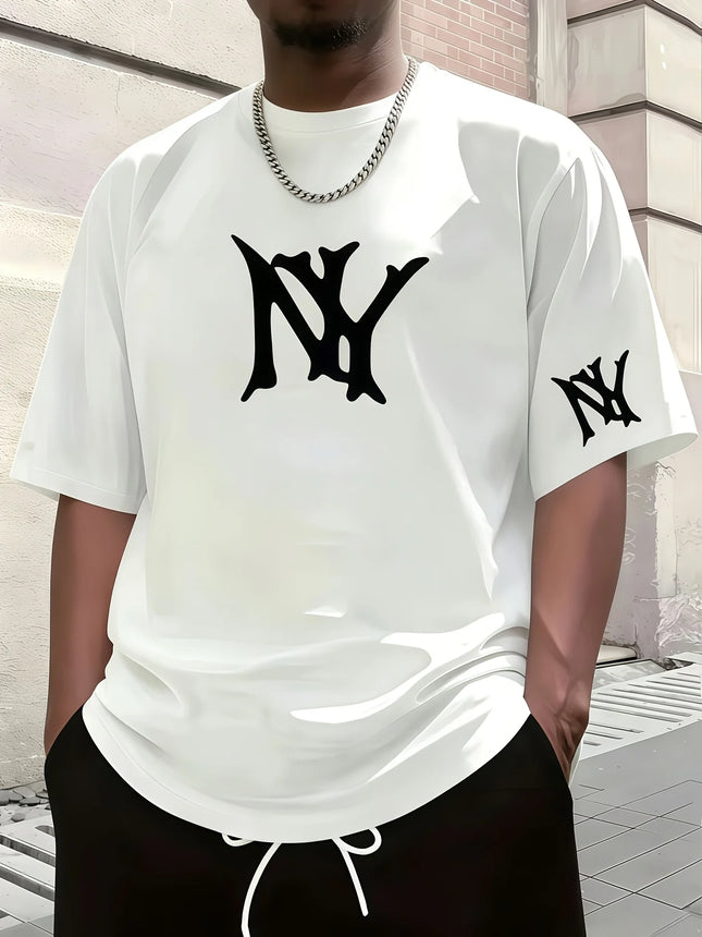 Unisex NY Print Short Sleeve T-Shirt, Casual Loose Crew Neck Soft Tee, Easy Match Daily Street Wear Summer Top for Men Women