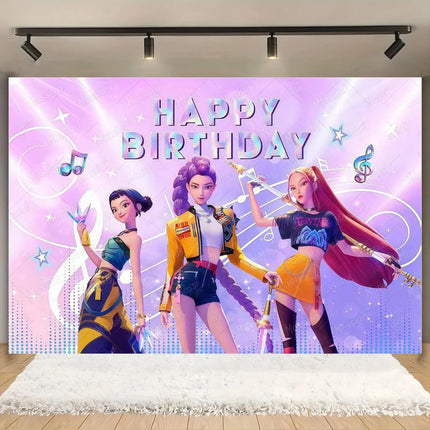 Kpop Theme Girl's Birthday Party Decoration Backdrop Pink Demons Kids Birthday Party Supplies Decor Banner Background Photo Prop