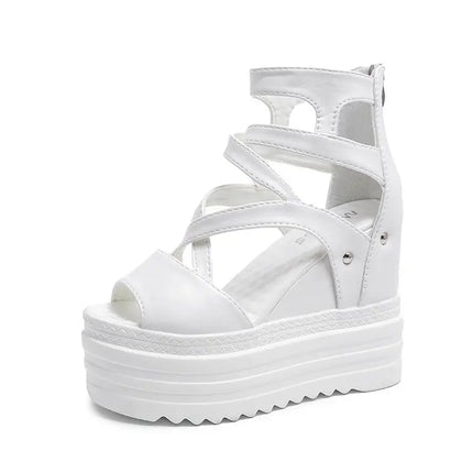 Wedges 13cm Super High Heels Sandals Thick Bottom Fashion Height Increase Cross Strap Fish Mouth Women's Shoes Casual Sandales