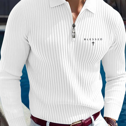 Men'S Spring And Autumn White Horse Printed Casual Long Sleeve Polo Shirt, Fashionable Beach Vacation Sports Outing Commuting Work Golf Fishing Camping Gift for Boyfriend Husband