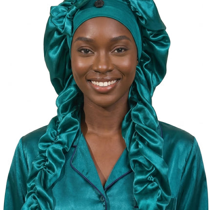 Heatless Curl Satin Bonnet for Sleeping, No Slip Sleep Bonnet with Long Curling Ribbons for Braids & Long Hair