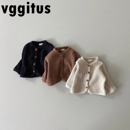 2026 New Spring Autumn Baby Jacket 0-2 Years Old Waffle Knit Button Down Cardigan Solid Color Casual Girl Boy Outerwear A3435