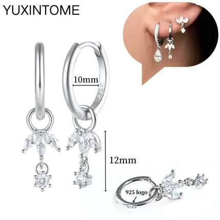 925 Sterling Silver Ear Needle Fashion Hoop Earrings White Crystal Luxury Women's Silver Earrings Wedding Women's Jewelry Gift