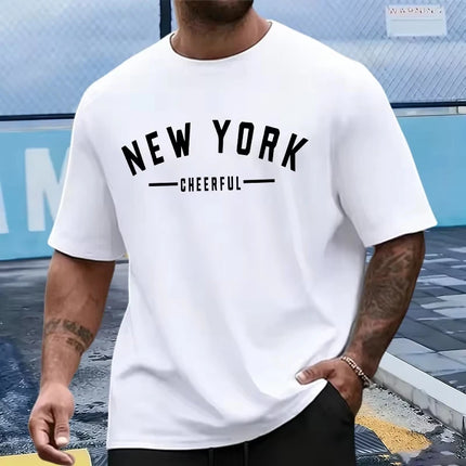 2026 New Arrival Men's Short-Sleeve Shirt Summer Letter Print Crew Neck Short-Sleeve Shirt Stylish Casual Loose-Fit Men's Top
