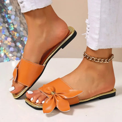 Flat Bottom Slippers Fashion Butterfly Knot Beach One-Strap Cool Slippers