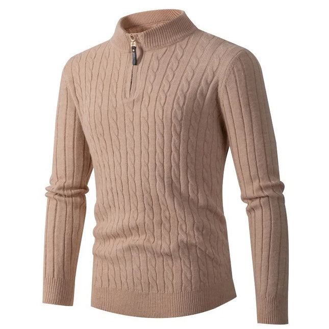 Cashmere Blend Sweater Men's O-neck Jacquard Double Ply Thickened Half High Collar Zipper Pullover Light Luxury Knitted Bottom