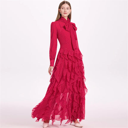 Autumn Long Sleeve Maxi Dress Women Chiffon Bow Lace-up Big Bottom Prom Evening Dresses Formal Occasion Wedding Party Vestidos