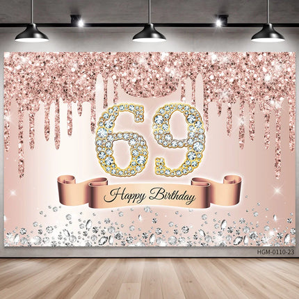 Rose Golden Happy 18th Birthday Party Backdrop Glitter Diamond Birthday Background Girl Sweet Birthday Party banner photography