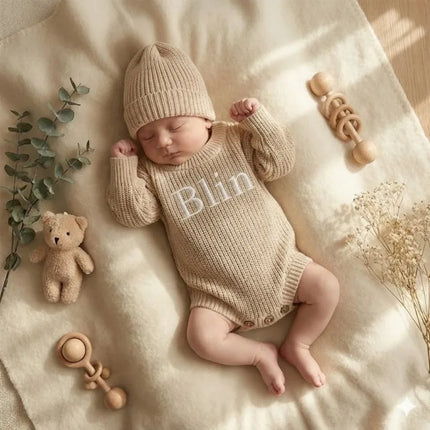 Personalized Name Newborn Baby Girl Boy Outfit Sweater Oversized Knitted Sweatshirt Romper Infant Warm Fall Winter Clothes