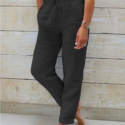 Cotton Linen Summer Pants for Women High Waist Elastic Casual Trousers Streetwear Solid Female Clothes 2026 Loose Pencil Pants