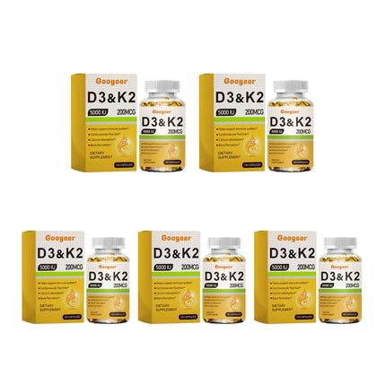 Googeer Vitamin D3 & K2 Capsules with Immune System Support and Bone Formation Support for Calcium Absorption, 120 Capsules
