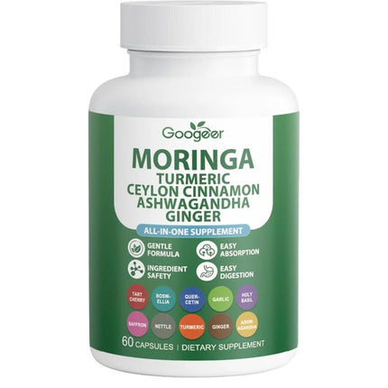 Googeer Moringa Turmeric Capsules All-in-one for Joint Health Support with Ashwagandha Ginger and Ceylon Cinnamon 60 Capsules