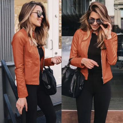 New Y2K Vintage Women PU Leather Jacket Fashion Casual Autumn Winter Zipper Windbreaker Streetwear Female Blazer Y2K Clothes