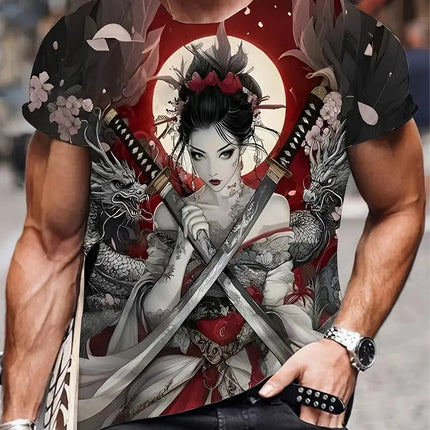Harajuku Samurai T-Shirt For Men 2025 New Fashion Casual Men's T Shirt Short Sleeve Summer Anime Japanese 3d Printed Y2k Tops