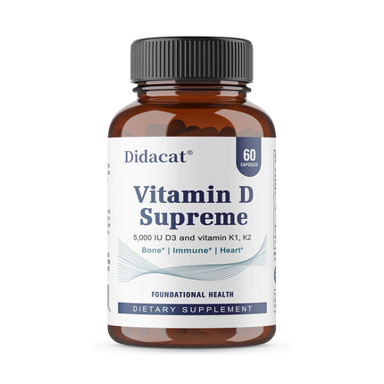 Vitamin D Supreme 5000 IU  - Support Immune System + Bone Health - Gluten Free Vitamin D3 Supplement with Vitamin K