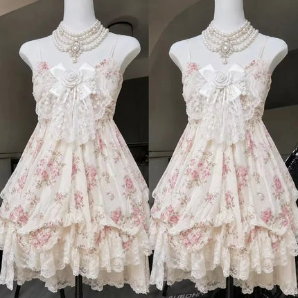 Japanese Style Sweet Lace Bow Kawaii Lolita Dress Women Vintage Ruffles Cake Dresses Harajuku Y2k Slim Bandage Dress 2026 Summer