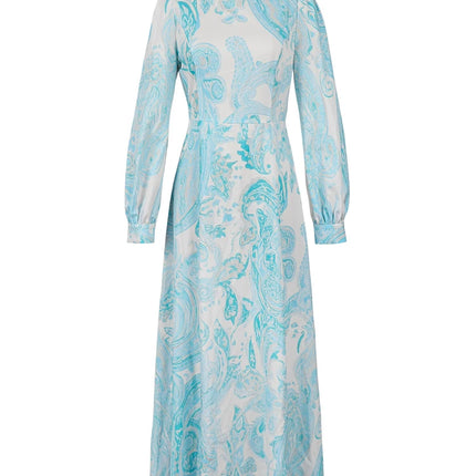 Women Long Sleeve Midi Dress Round Neck Loose Fit Casual Printed Spring Fall Everyday A Line Dresses