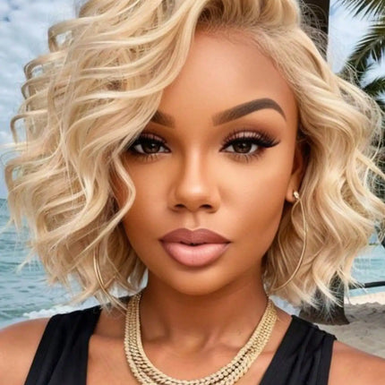 613 Blonde Short Wigs Lace Frontal Wigs Human Hair Full And Thick 13x4 HD Transparent Lace Front Wigs Human Hair Pre Plucked With Baby Hair 200 Density Kinky Curly Glueless Human Hair Wig For Women