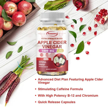 Apple Cider Vinegar Capsules - Fat Burning, Detox, Slimming, Boosts Metabolism, Healthy Weight Management