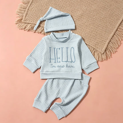 Ylsteed "Hello" Embroidery Newborn Photography Props Infant Romper Jumpsuit with Bow Hat Baby Coming Home Outfit Baby Photo Gift