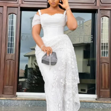 Fabulous Brown Lace Evening Dresses African Traditional Wedding Bride Dress Luxury Beads Lace Birthday Dress Asoebi Costomized