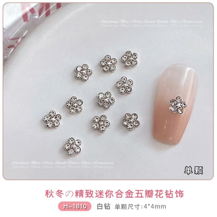 10PCS 3mm 4mm Mini 3D Nail Art Rhinestone Pearls Five-petaled Flowers Accessories For Manicure Decor Nails Decoration Supplies