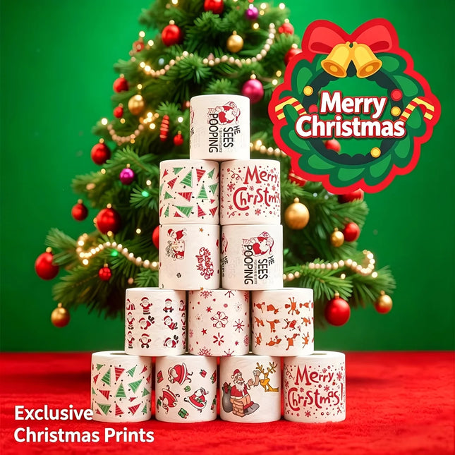 1 Roll 160 Sheets Christmas Cartoon Printed Tissue Paper, Santa Reindeer Snowflake Decorative Toilet Roll, Holiday Home Xmas Par