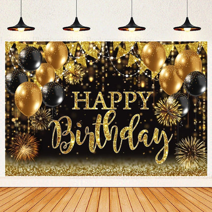 Happy Birthday Party Backdrops Black Gold Balloons Champagne Birthday Party Decor Banner Photography Background for Men Women