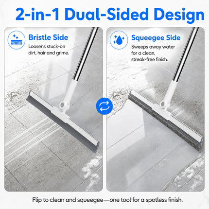 Joybos 2-Pack Floor Squeegee Cleaning Set, 7-in-1 Multi-Surface Rubber Broom with 4-Section Adjustable Handles, Dual-Sided Bristle & Squeegee Blades for Wet/Dry Floors, Windows, Pet Hair, Bathroom, Garage & Patio