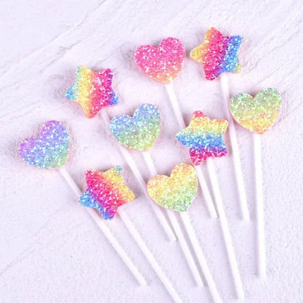 Heart Star Happy Birthday Cake Topper Colorful Star Wedding Kids Party Cake DIY Baking Cupcake Toppers Decoration Baby Shower