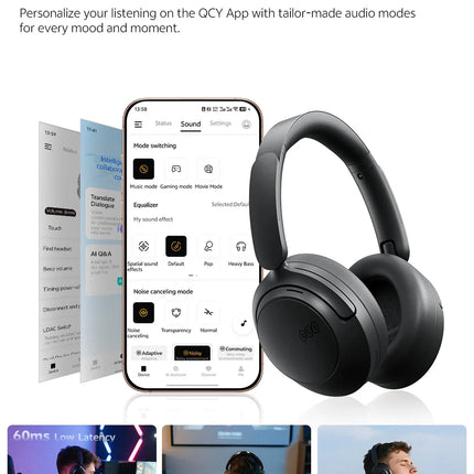 QCY H3S Over Ear Headphone Hi-Res LDAC Spatial Sound Headset H3S -56dB Adaptive ANC Wireless Earphone Bluetooth 6.0 102Hrs